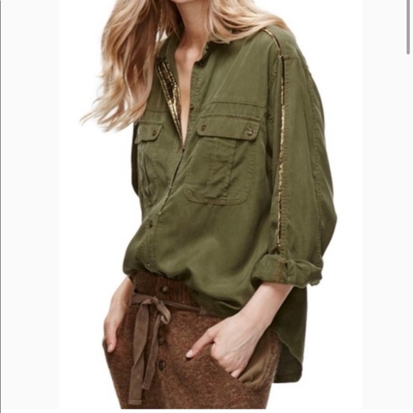NWOT Free People Off Campus Buttondown Shirt in Moss - Picture 2 of 16
